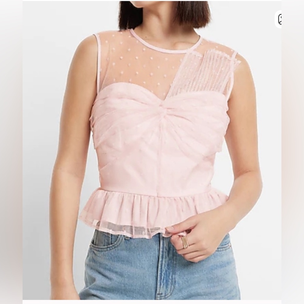 Express Pink Sheer Ruffle Top - Picture 4 of 7